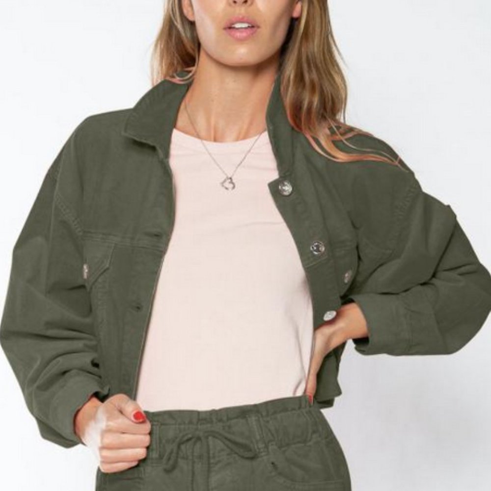 Juicy Couture Signature Corduroy Jacket Cropped Olive Green Size L NWT